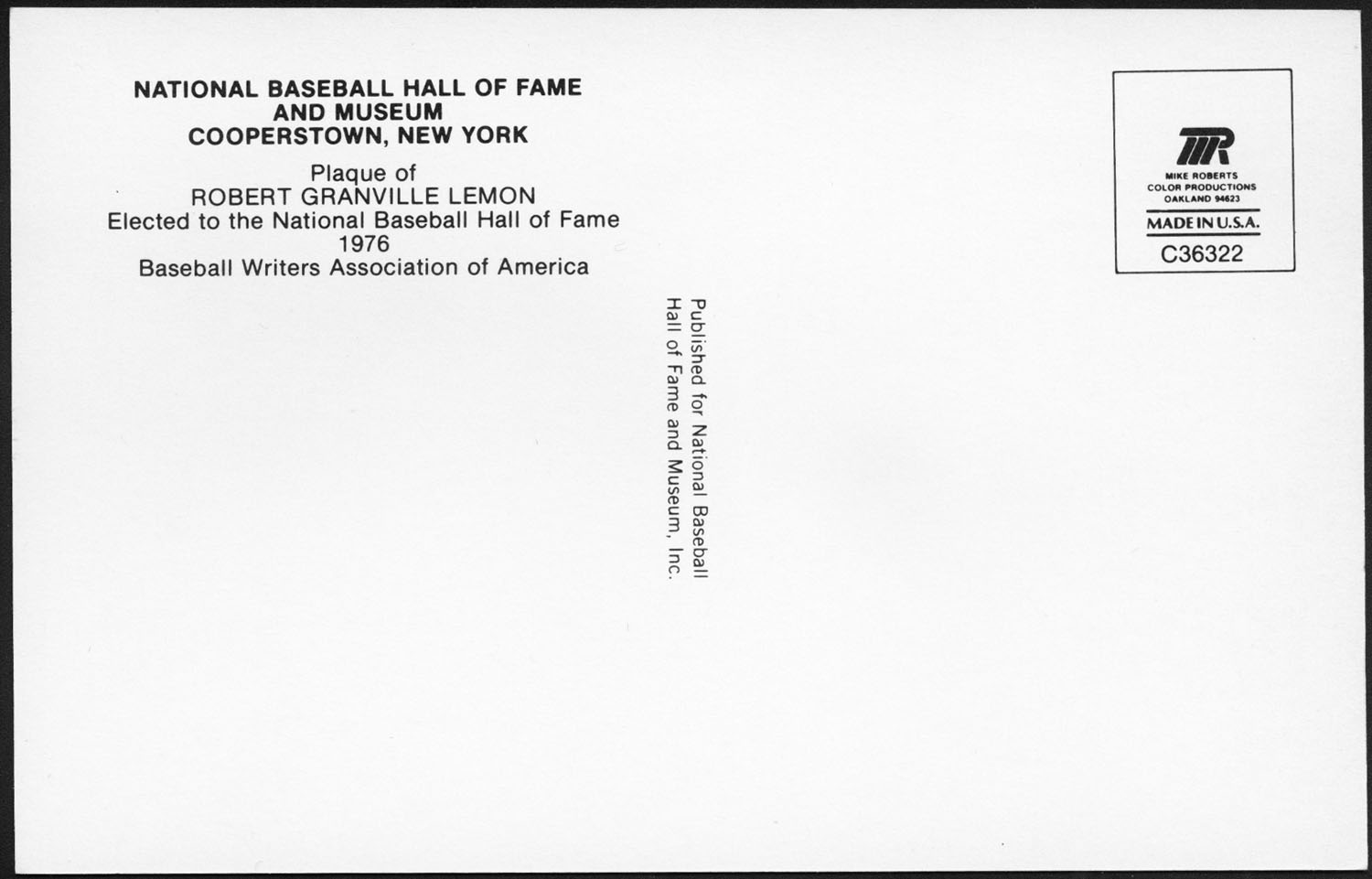   hof card signed by bob lemon comes with certificate of authenticity