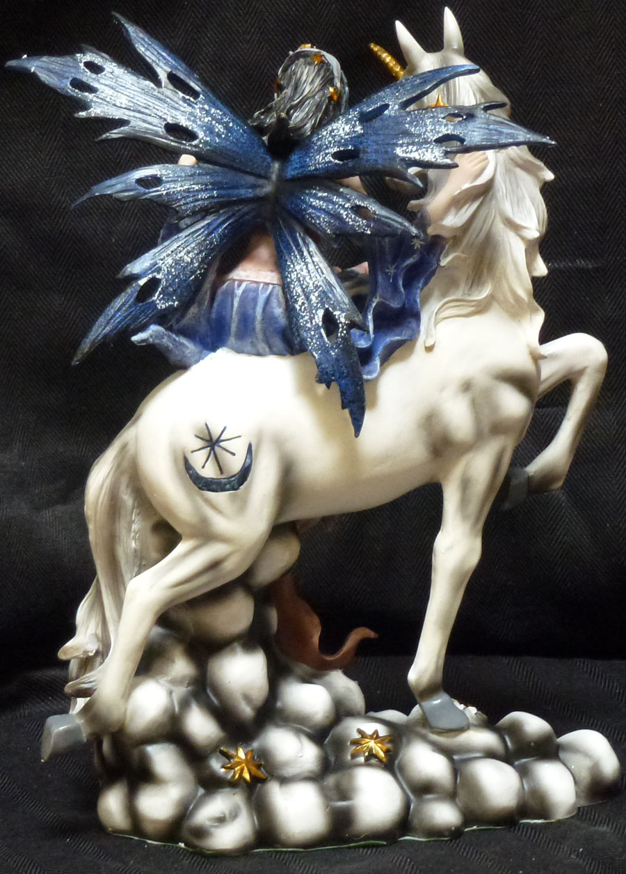 Night Fairy riding on Unicorn Statue Figurine  