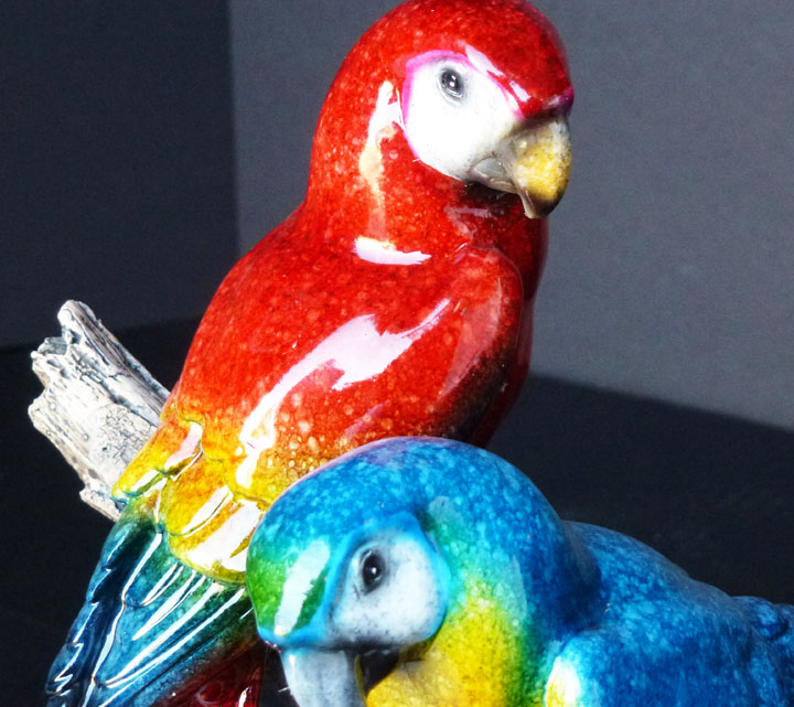 Feathers 2 Parrots on Limb Figure Statue H10"