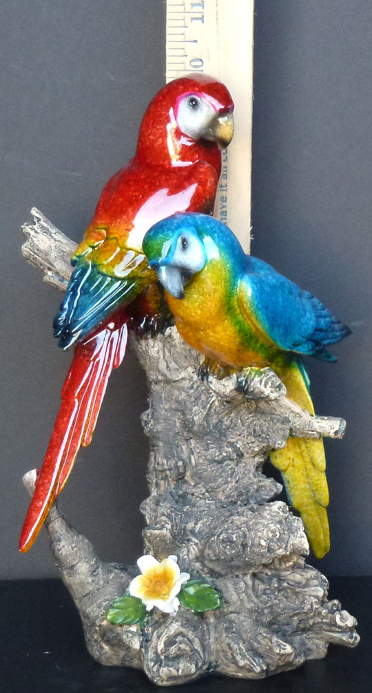 Feathers 2 Parrots on Limb Figure Statue H10"