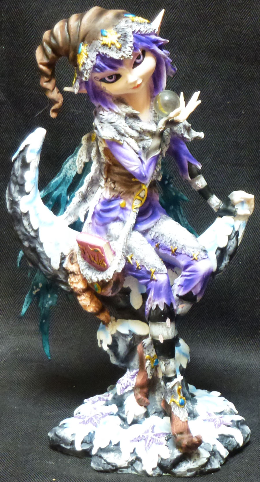 SNOW PIXIE Elf Fairy Sitting on Crescent Moon statue figurine H11.25/"